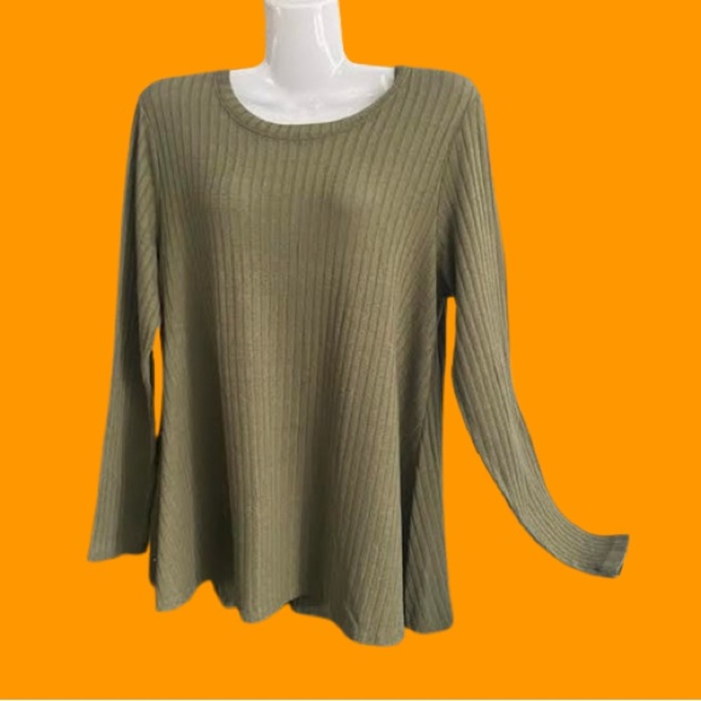 Army Green Ribbed Awake Top - Picture 3 of 12